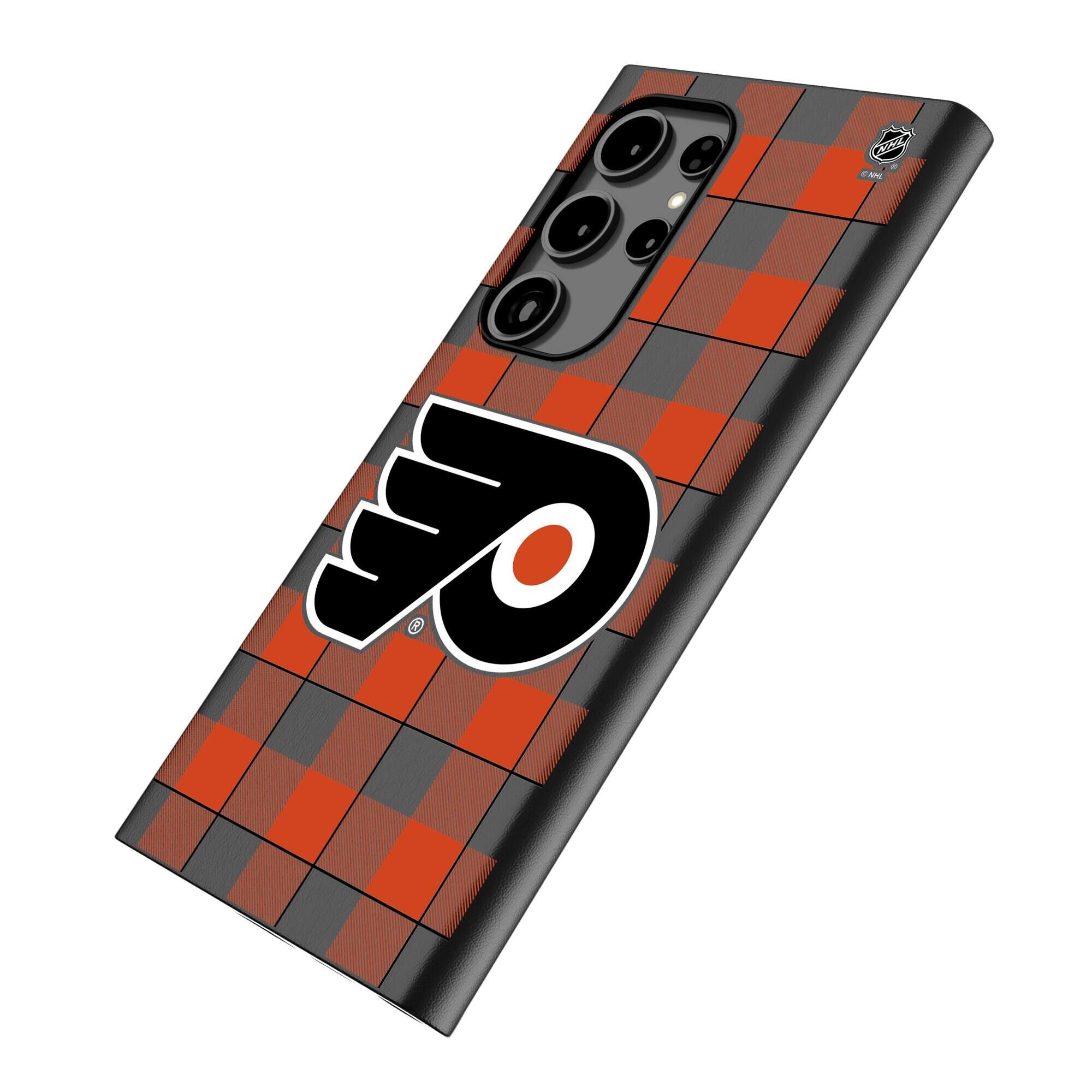 Alt View 1. Keyscaper - Philadelphia Flyers Plaid Galaxy Magnetic Bump Case - S24 Ultra - Black.