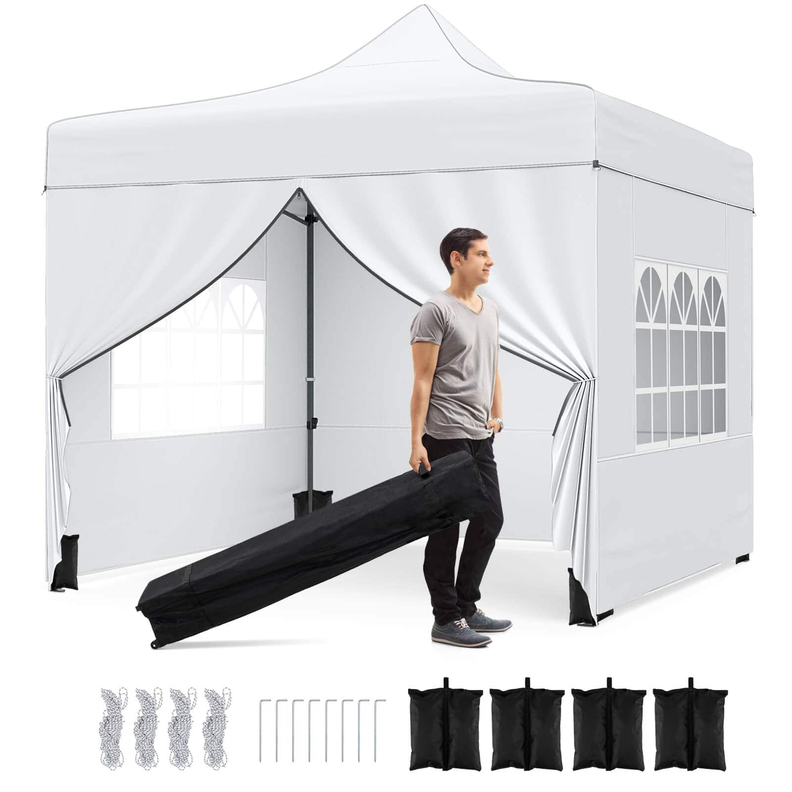Costway - 10 x 10 FT Pop up Canopy Tent with 4 Removable Sidewalls, Wheeled Bag, Sandbags - Whie price history on PriceWatchPro