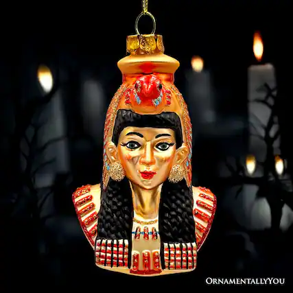 Front. OrnamentallyYou - Majestic Cleopatra Glass Ornament Egyptian Holiday Unique Handcrafted Christmas Decor - Multi-colored.