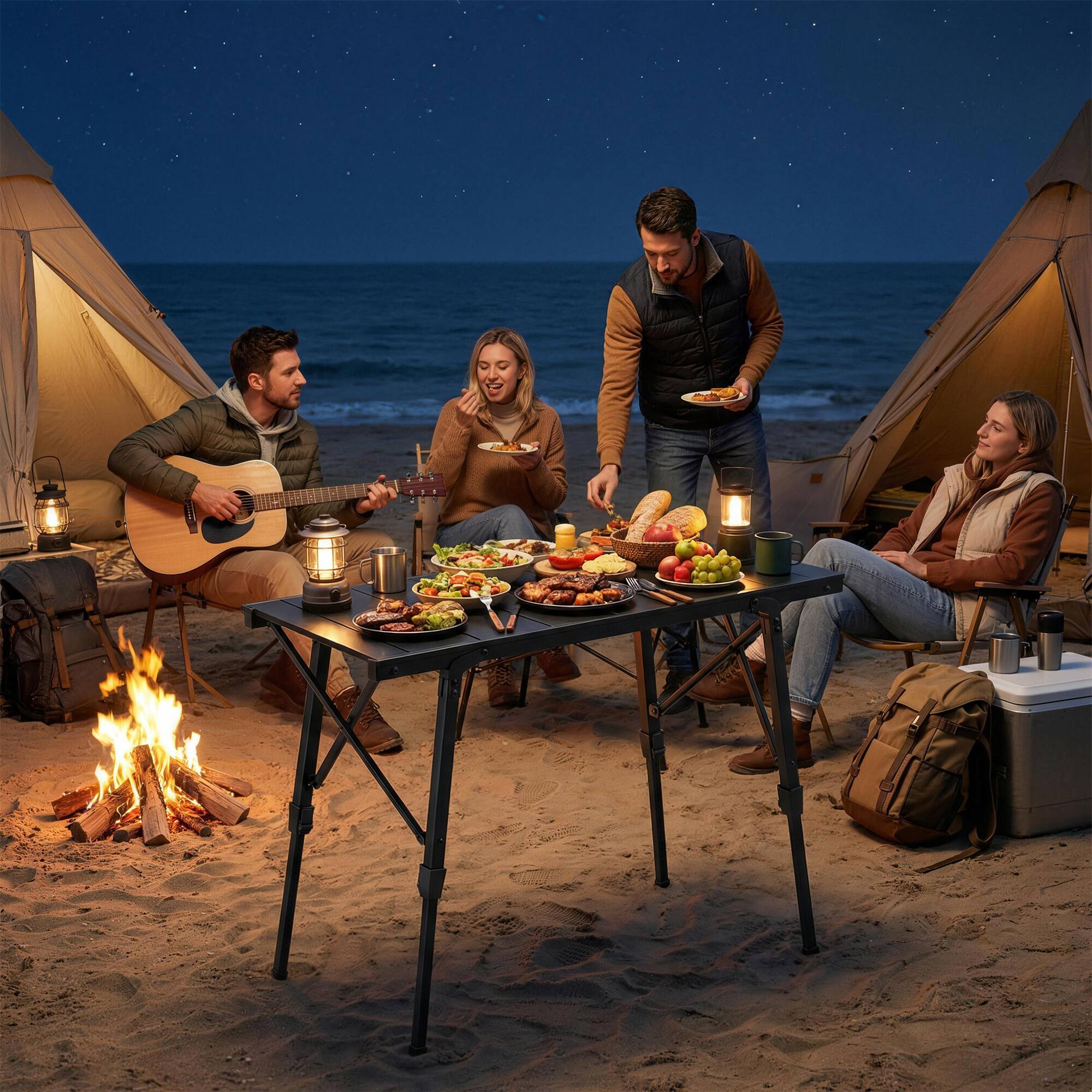 Alt View 8. Outsunny - Height Folding Picnic Table with Removable Plates - Black.