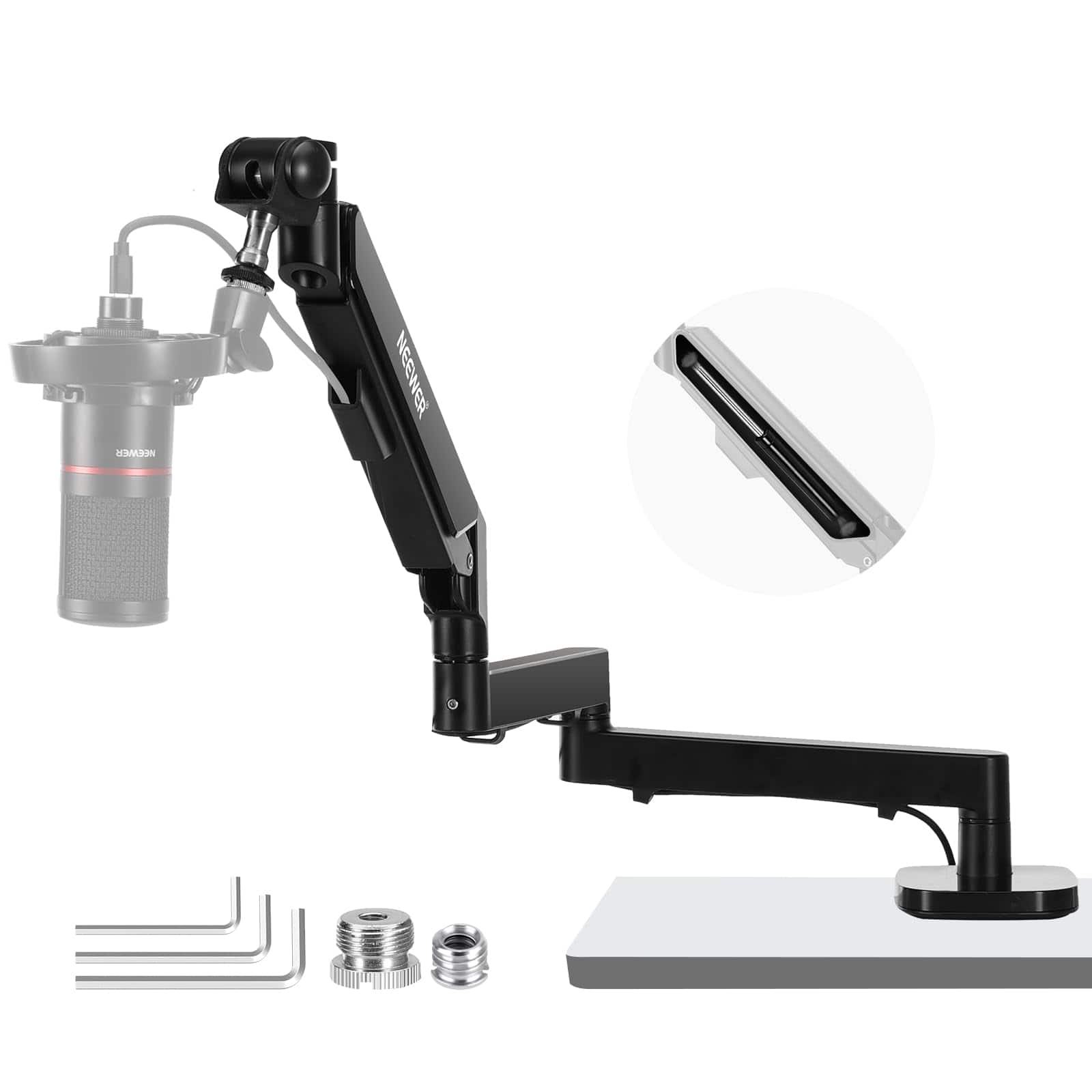 Neewer - Low Profile Boom Mic Arm with Pneumatic Damping - 360° Swivel Desk Mount for Podcast/Streaming