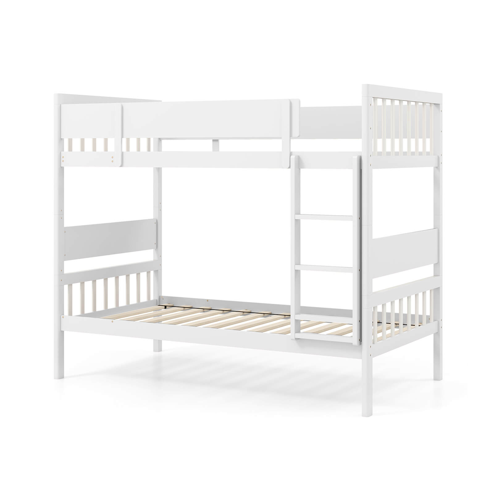 Alt View 7. Costway - Twin Over Twin Bunk Bed Solid Wood Bed Frame with Ladder Full-length Guardrails - White.