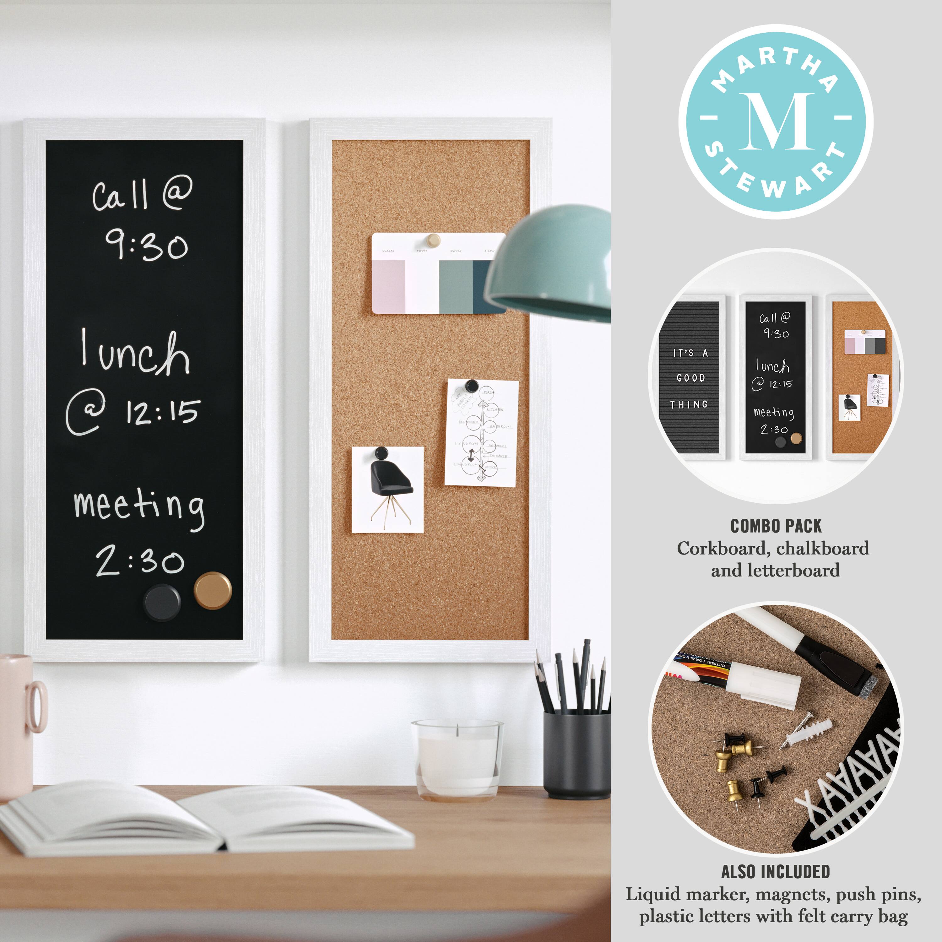 Call @ 9:30 MARTHA - M STEWART lunch I C 12:15 15 A GOOD THING Cll e 9:30 lunc.h 12:15 meeting 2 50 meeting 2:30 COMBO PACK Corkboard, chalkboard and letterboard 1 XAVAYA ALSO INCLUDED Liquid marker, magnets, push pins, plastic letters with felt carry bag