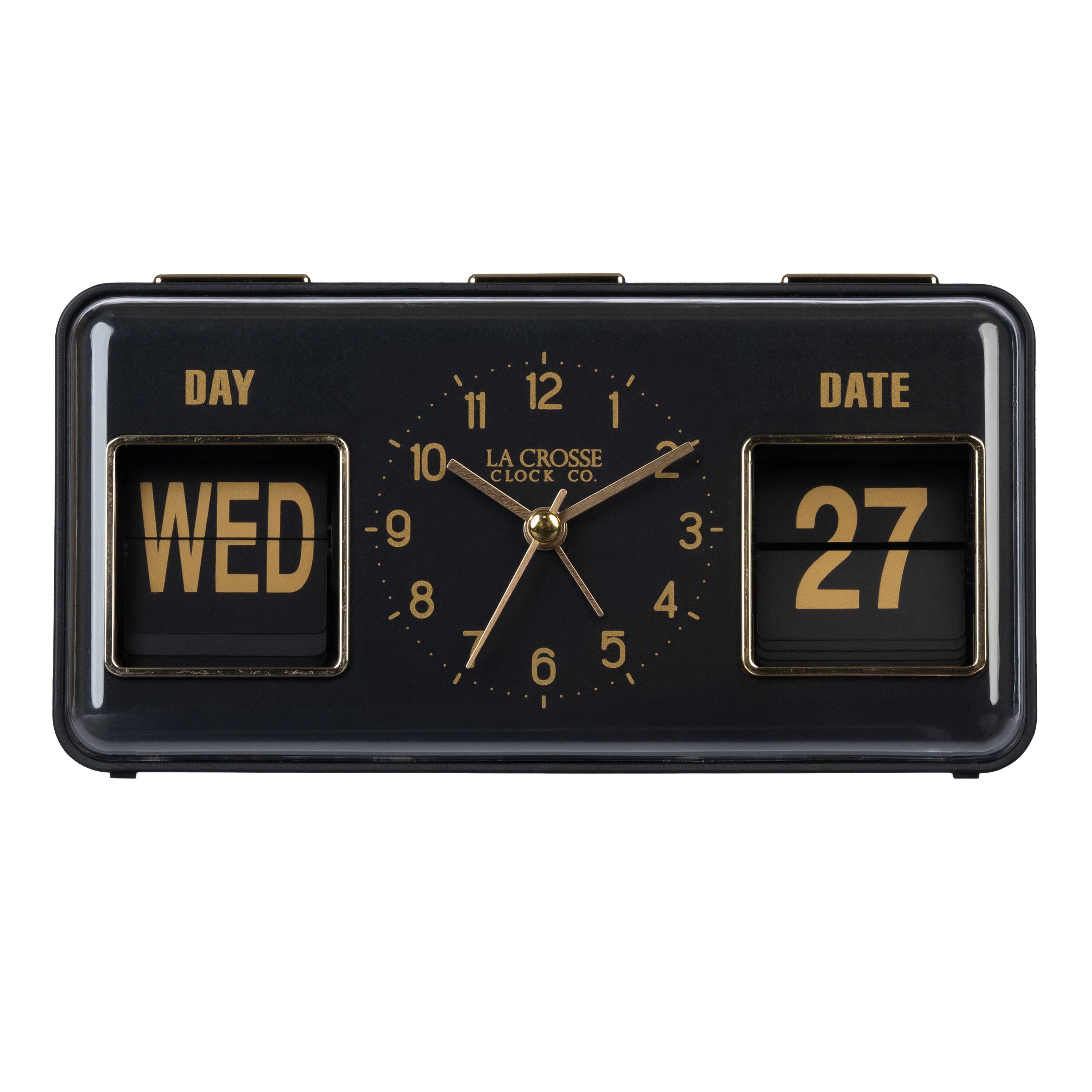 La Crosse Clock Co. - Daily Flip Tabletop Alarm Clock with Calendar - Black