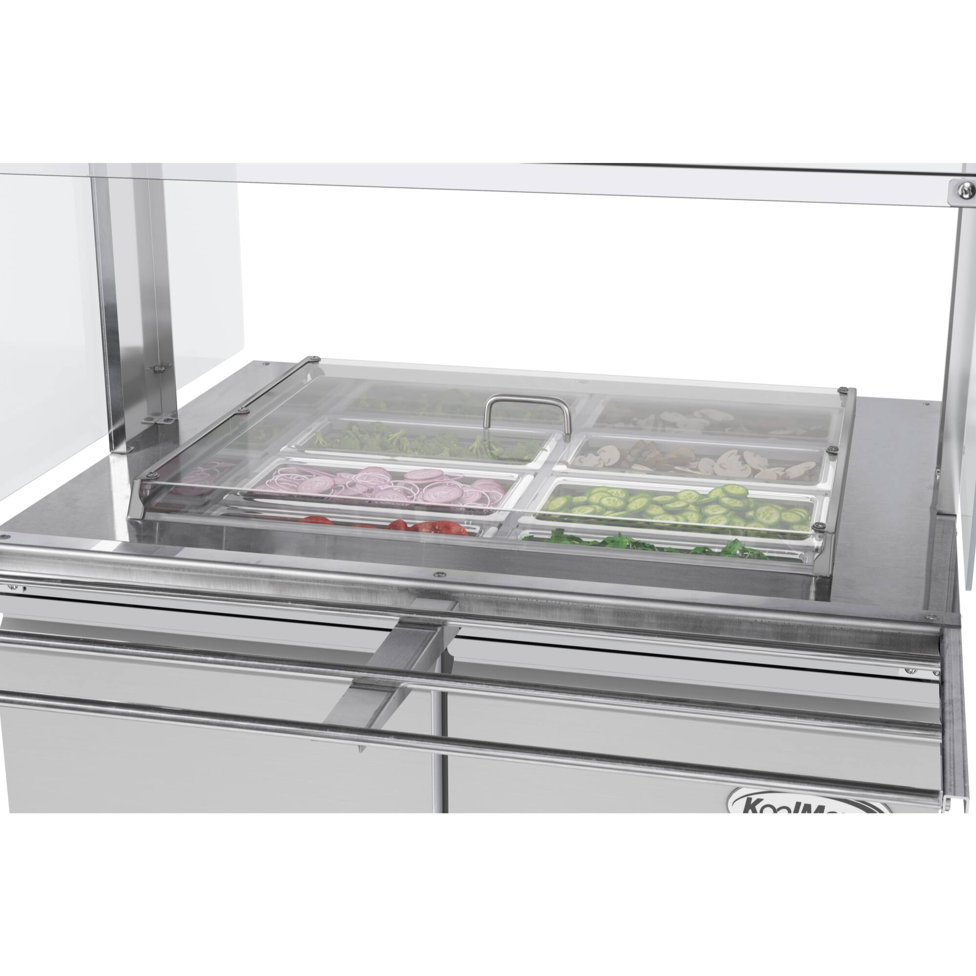 Back. Koolmore - 36 in.  Refrigerated Prep Station with Sneeze Guard and Buffet Slide, 6-Pan (Not Included) Capacity Adjustable Shelves - Stainless-Steel.