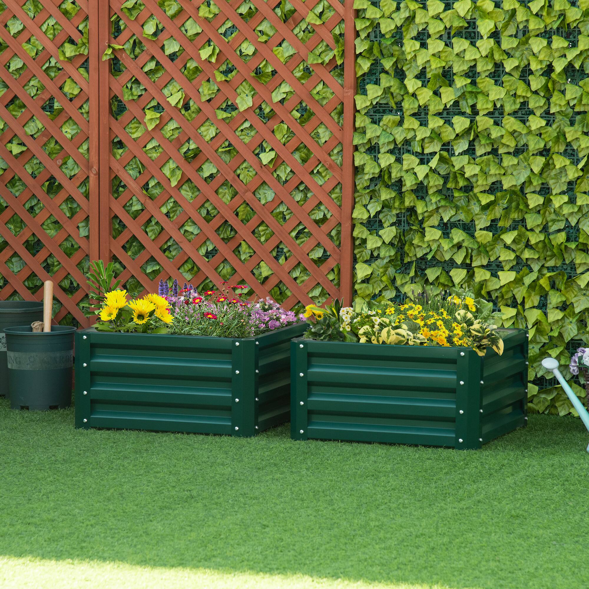 Alt View 1. Outsunny - 2pc 23.5" Elevated Herb & Vegetable Planting Box Kit w/ Versatile Uses - Green.