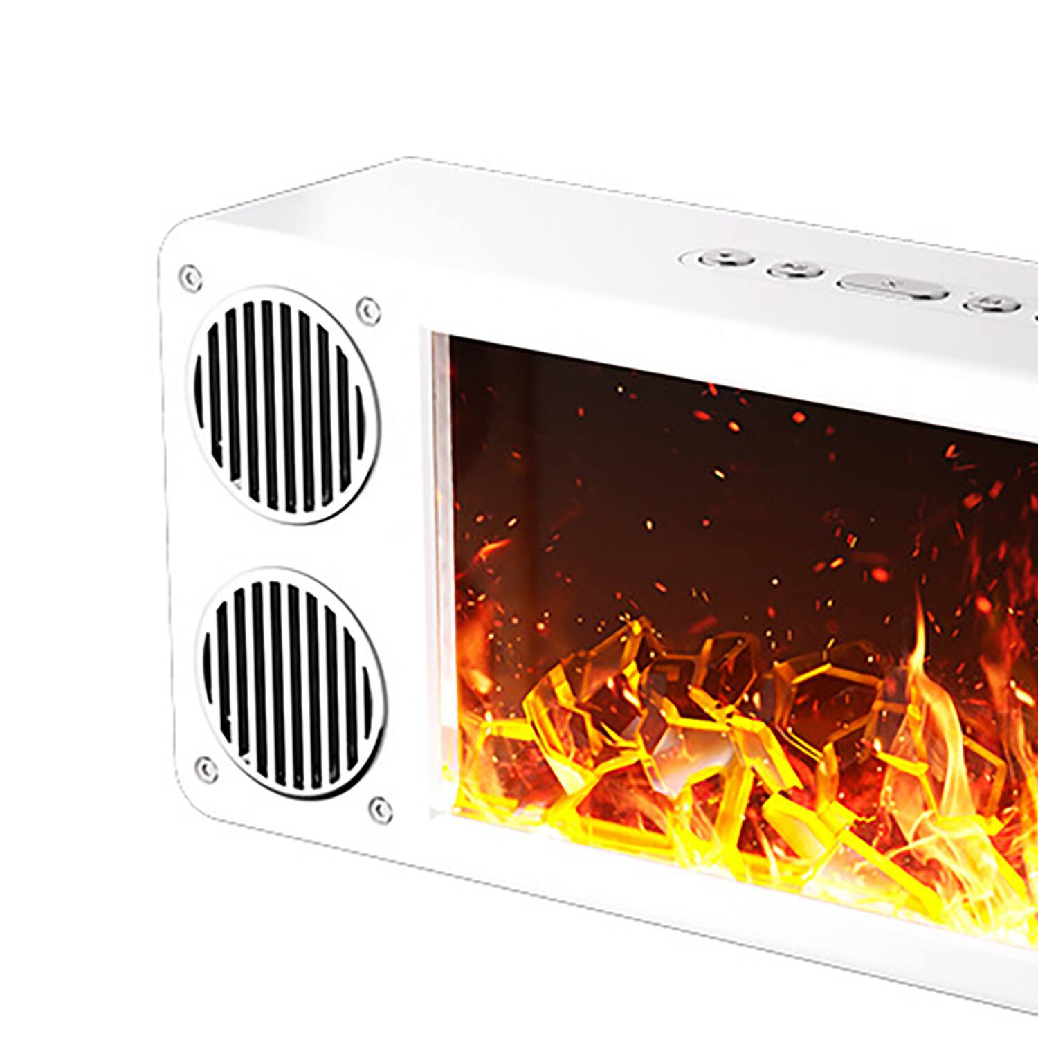 Left. Priority Products - Portable Bluetooth Speaker with FM Radio, Fireplace Lighting Effects, L-45 - White.