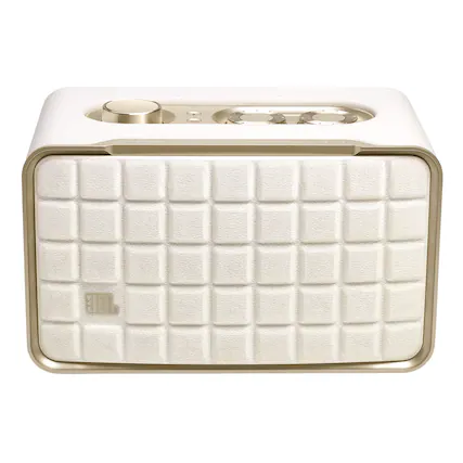 Front. JBL - JBL Authentics 200 - Retro Style Smart Home Speaker with Built in Wi-Fi, Bluetooth and Voice Assistants, Alexa and Googl - White.