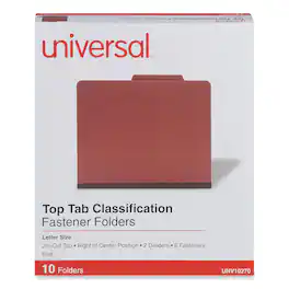 Universal - Six-Section Pressboard Classification Folders, 2" Expansion, 2 Dividers, 6 Fasteners, Letter Size, Red Exterior, 10/Box