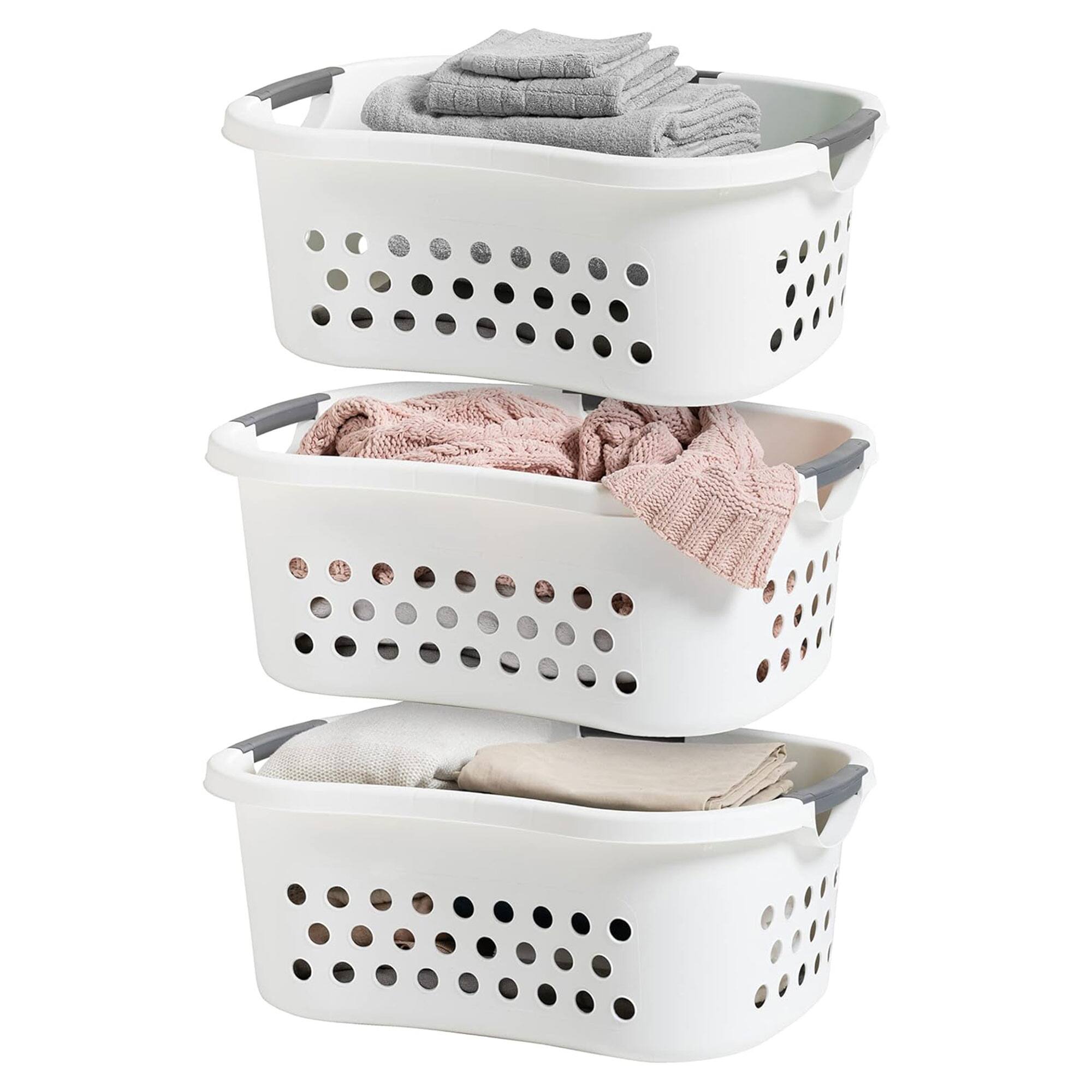Front. IRIS USA - IRIS 589132 Comfort Carry White Plastic Lightweight Laundry Basket, Pack of 3 - White.