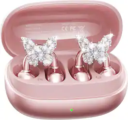 PRIMEPLUS - Clip-On Open Earbuds with Detachable Crystal Earrings, Bluetooth 5.4 Wireless Fashion Headphones, Comfort Earphones - Rose Gold