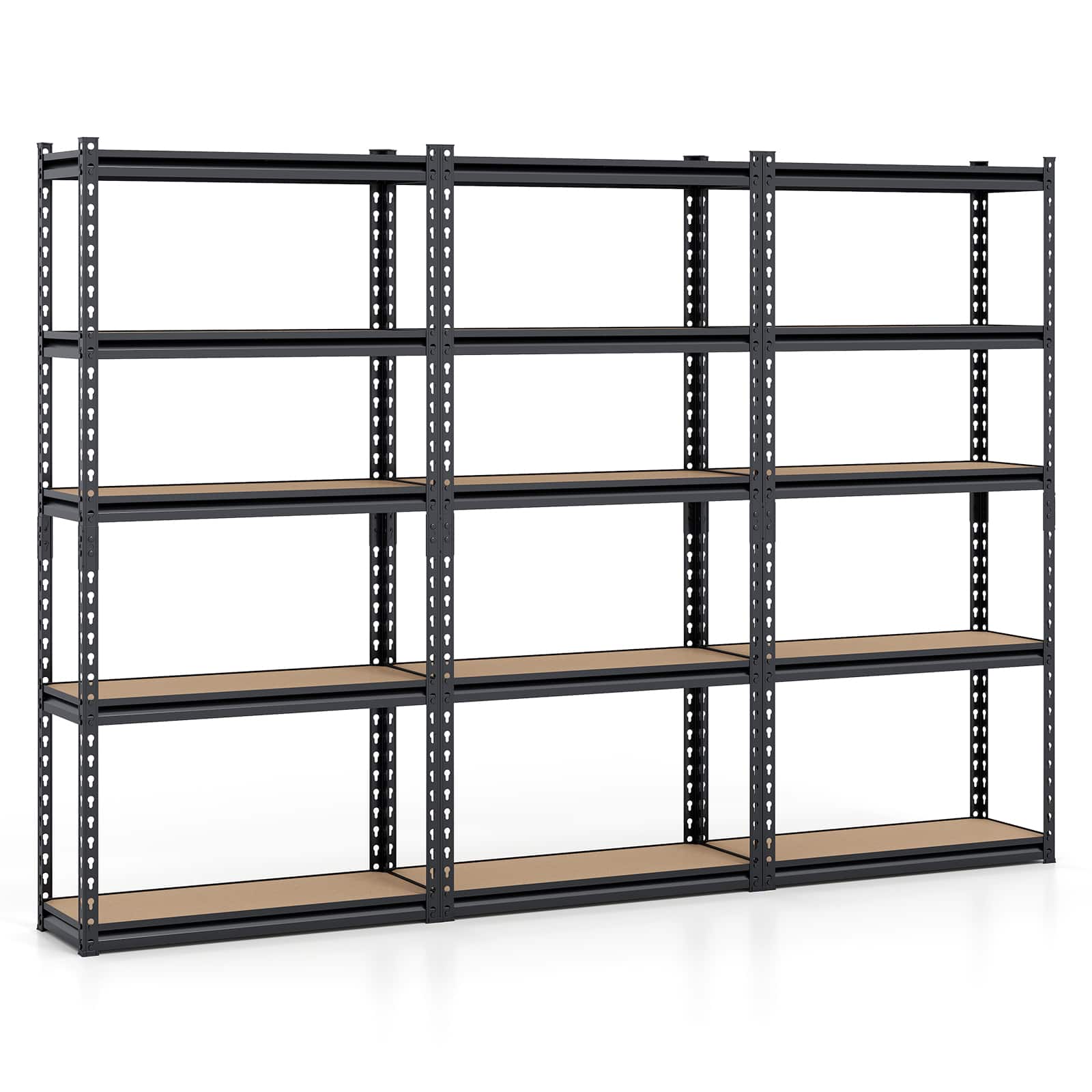 Costway - 3 PCS 60" H x 30" W x 12" D 5-Tier Garage Shelving Unit 2200 LBS Metal Shelves - Black