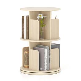 Pefilos - 2-Tier Rotating Bookshelf - 360° Swivel Anti-Fall, Dividers Home Display, Natural - Brown