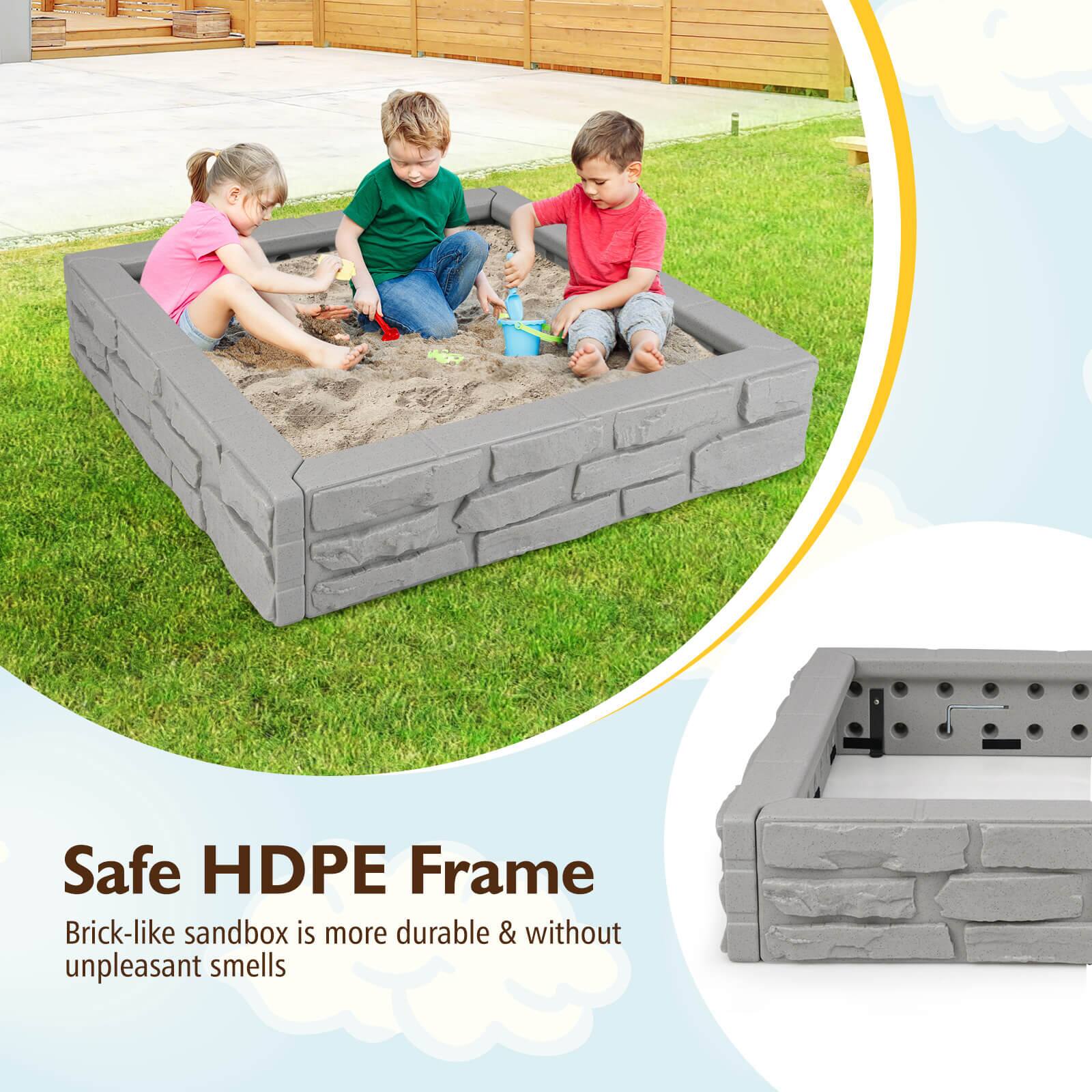 Safe HDPE Frame  
Brick-like sandbox is more durable & without unpleasant smells