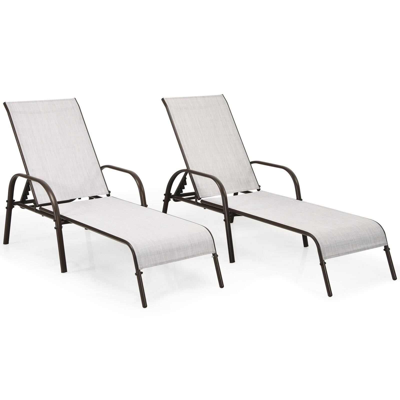 Alt View 3. Mondawe - 2-Piece Fabric Chaise Lounge w/ Adjustable Reclining Armrest, Outdoor Patio Recliner Set for Poolside - Grey.