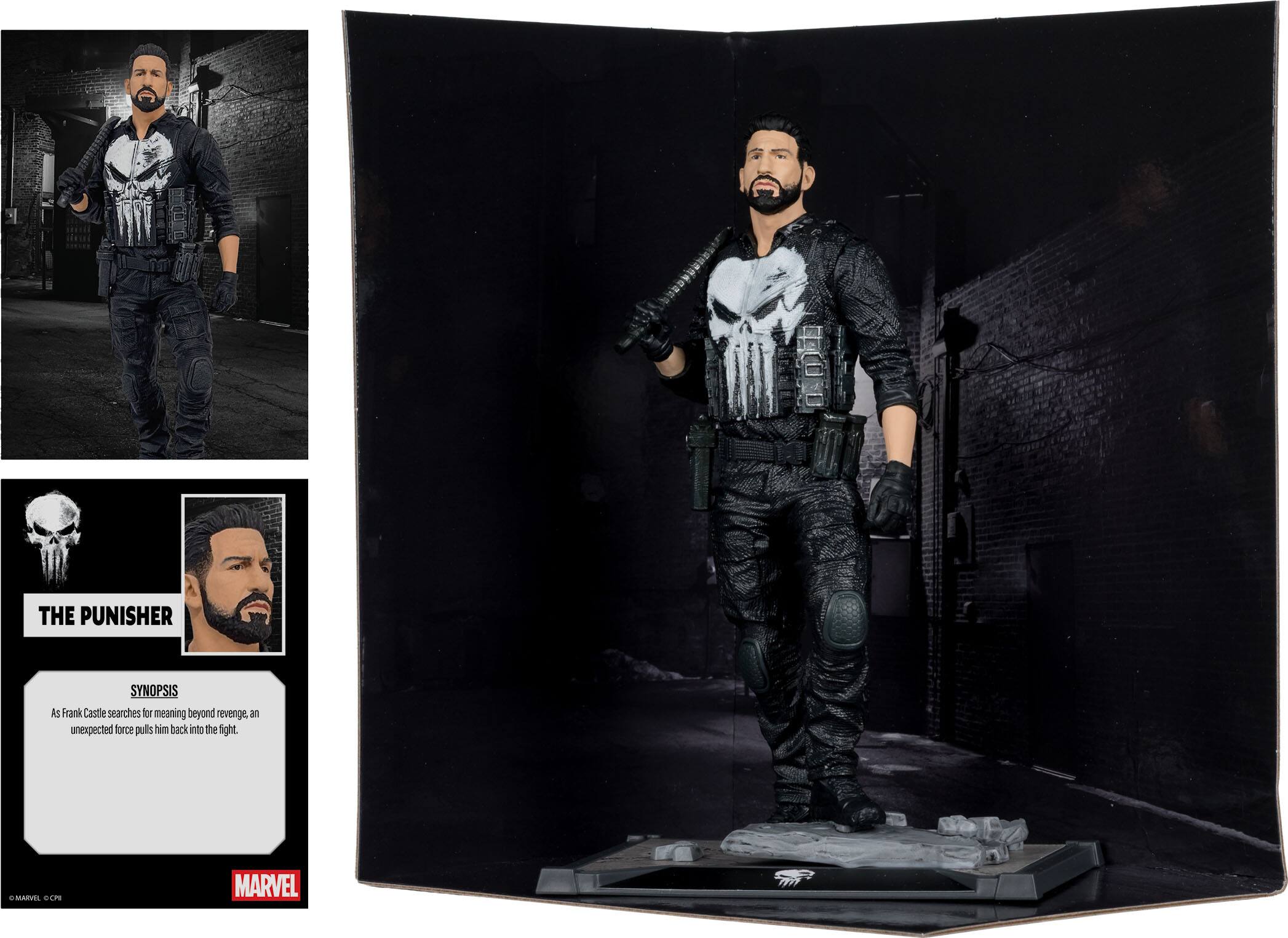 THE PUNISHER  
SYNOPSIS  
As Frank Castle searches for meaning beyond revenge, an unexpected force pulls him back into the fight.  

MARVEL  
©MARVEL ©CPI