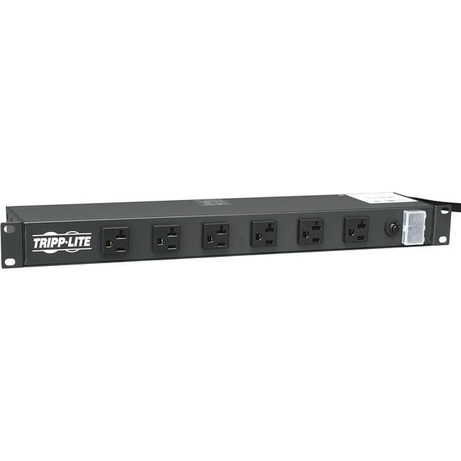 Front. Tripp Lite - Eaton Tripp Lite Series 1U Rack-Mount Power Strip, 120V, 20A, L5-20P, 12 Outlets (6 Front-Facing, 6-Rear-Facing) 15 ft. - Black.