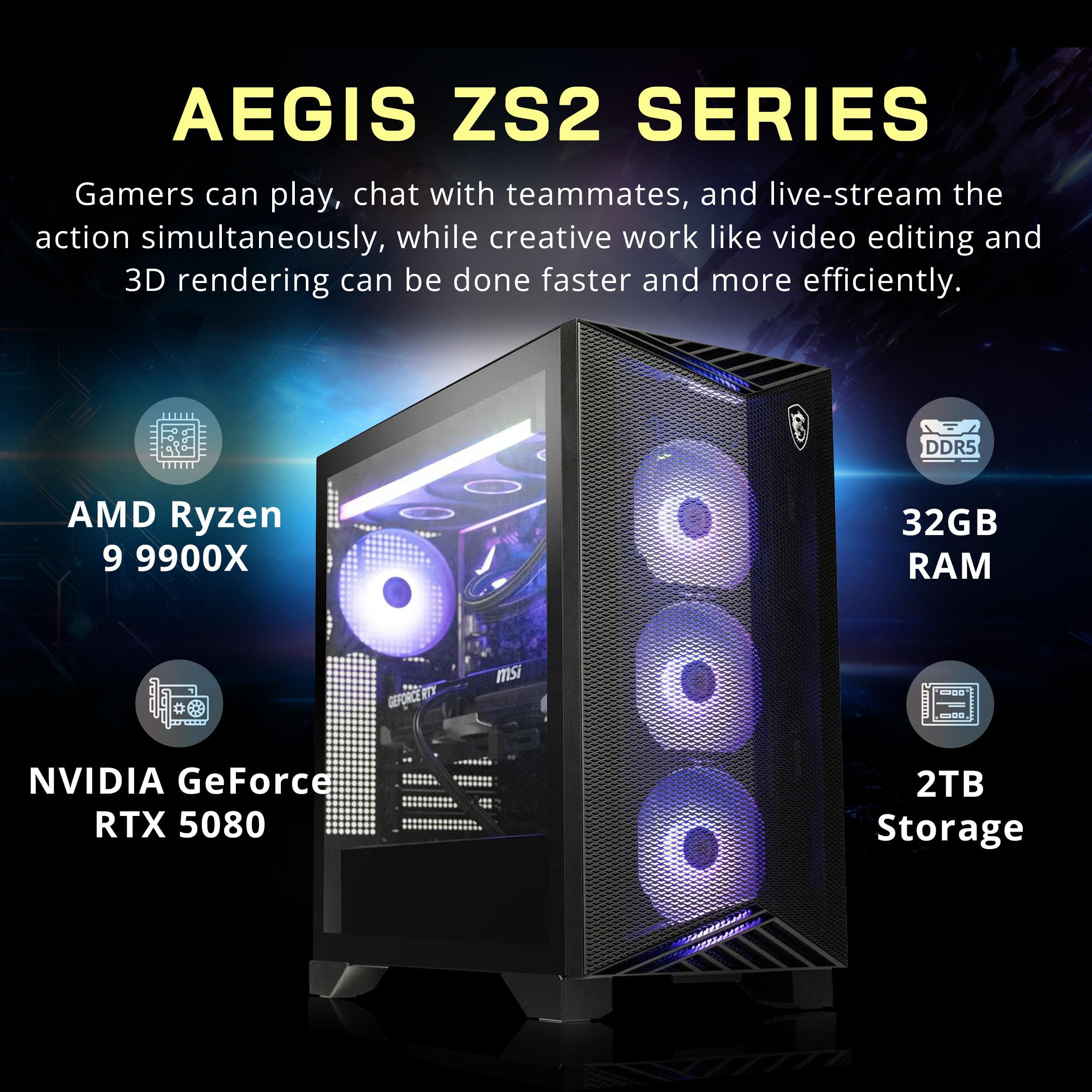 MSI Aegis ZS2 Gaming Desktop,AMD Ryzen 9 9900X,32GB RAM,1TB SSD+