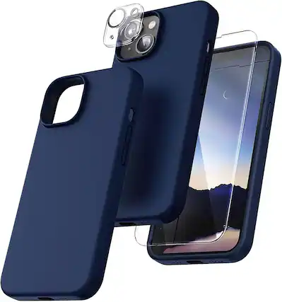 Front. Entronix - Entronix iPhone 13 Bundle - Liquid Silicone Case, Screen & Camera Lens Protectors - Navy.