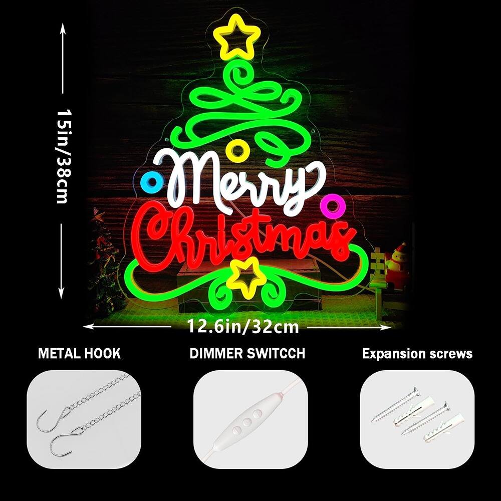 15in/38cm  
Merry Christmas  
12.6in/32cm  

METAL HOOK  
DIMMER SWITCH  
Expansion screws