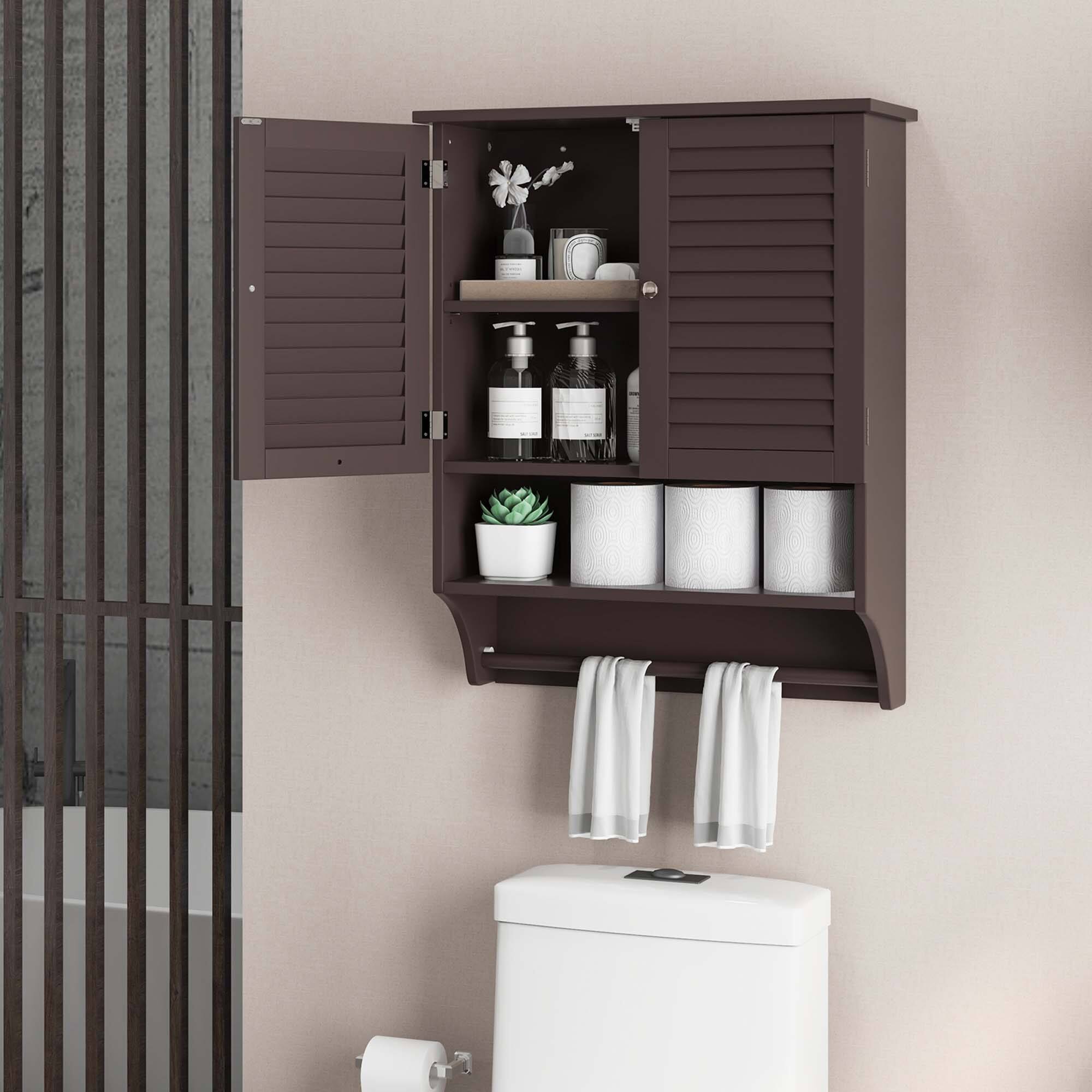 Alt View 5. Costway - Costway Bathroom Wall Mounted Medicine Cabinet with Louvered Doors & Towel Bar Espresso - Espresso.