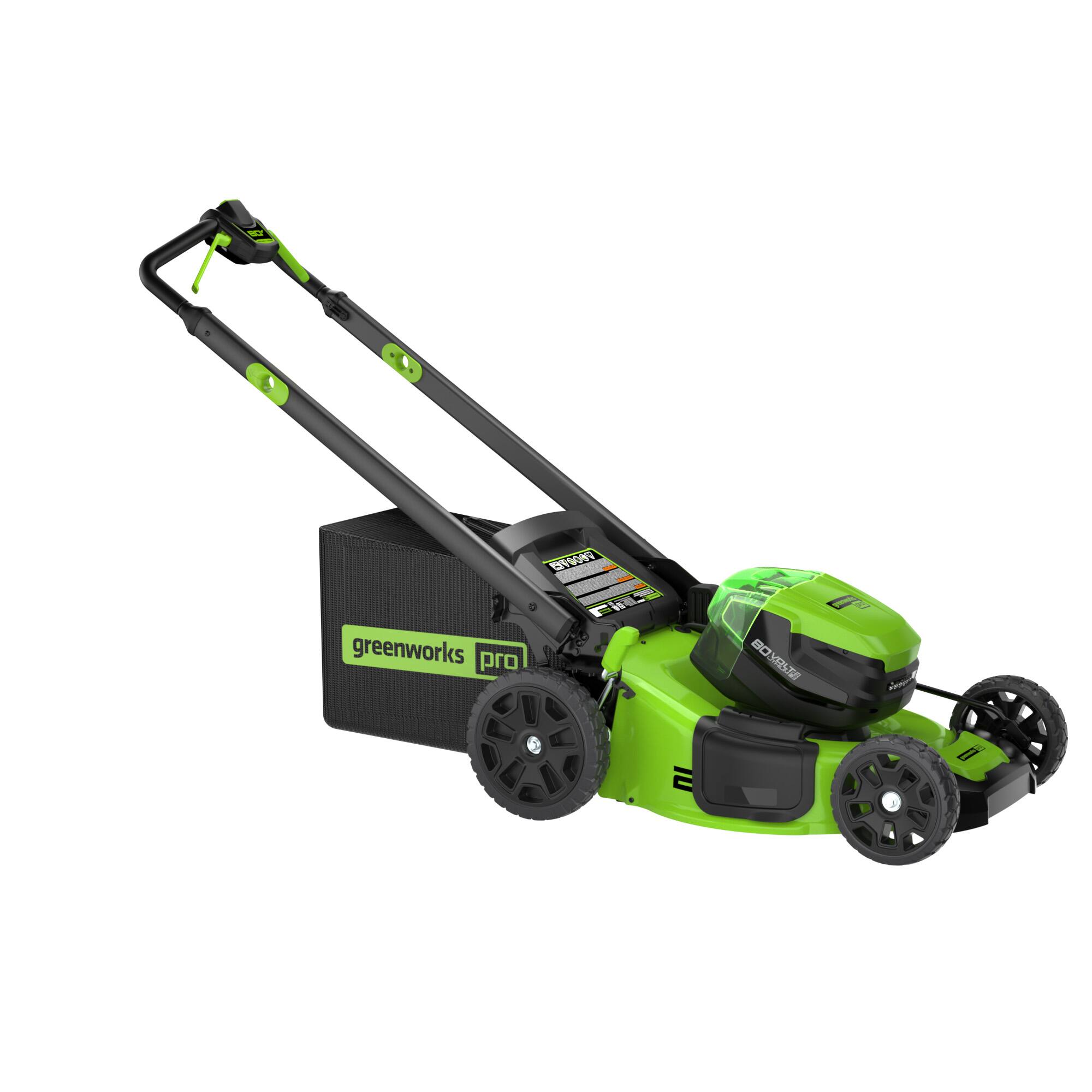 Angle. Greenworks - Pro 80-Volt 21 in. 3-in-1 Lawn Mower (4.0Ah Battery and Charger Included) - Green.