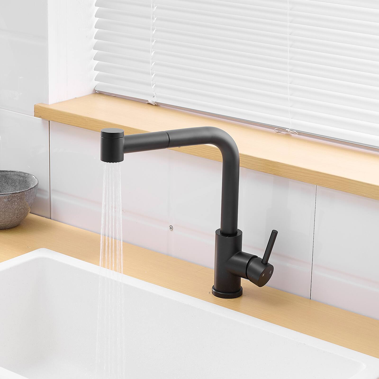 Left. Siljoy - Sink Faucet, Black Kitchen Faucets with Pull out Sprayer, Bathroom Sink Faucets Mini Bar Prep Faucet - Black.