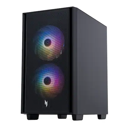 Front. Acer - Nitro 60 N60-181-UR27 Desktop AMD Ryzen 9 7900 NVIDIA GeForce RTX 5080 16GB RAM 64GB RAM 2TB SSD Windows 11 - Black.