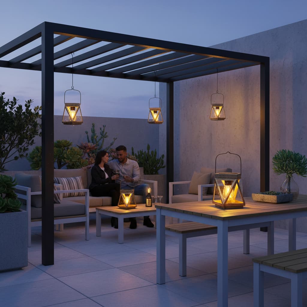 Alt View 2. FINEAK - 8.46" 2 Pack Bright Bronze Solar Hanging Lanterns - Waterproof Upgraded Metal Outdoor Decor - Bronze.