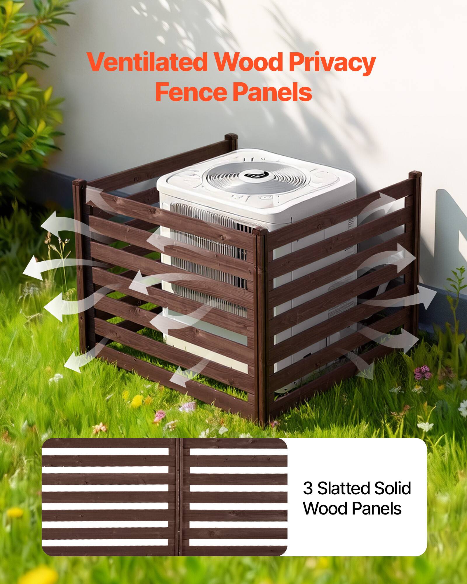 Ventilated Wood Privacy Fence Panels  
3 Slatted Solid Wood Panels