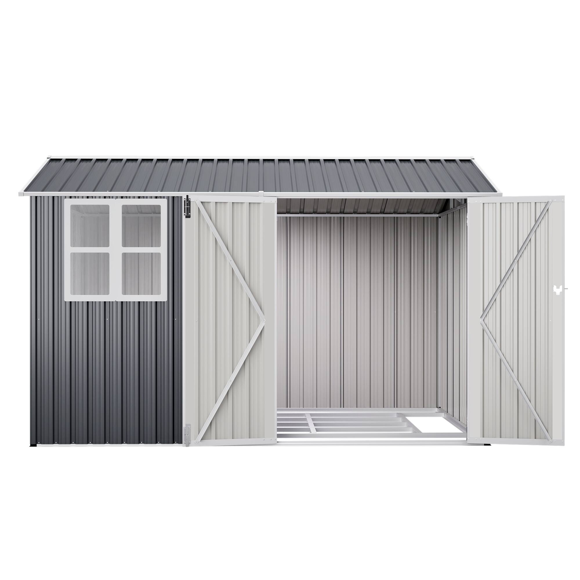 Alt View 9. Mondawe - 10X8FT Outdoor Steel Storage Shed with Clear Window, Lockable Doors and Floor Frame - Gray.