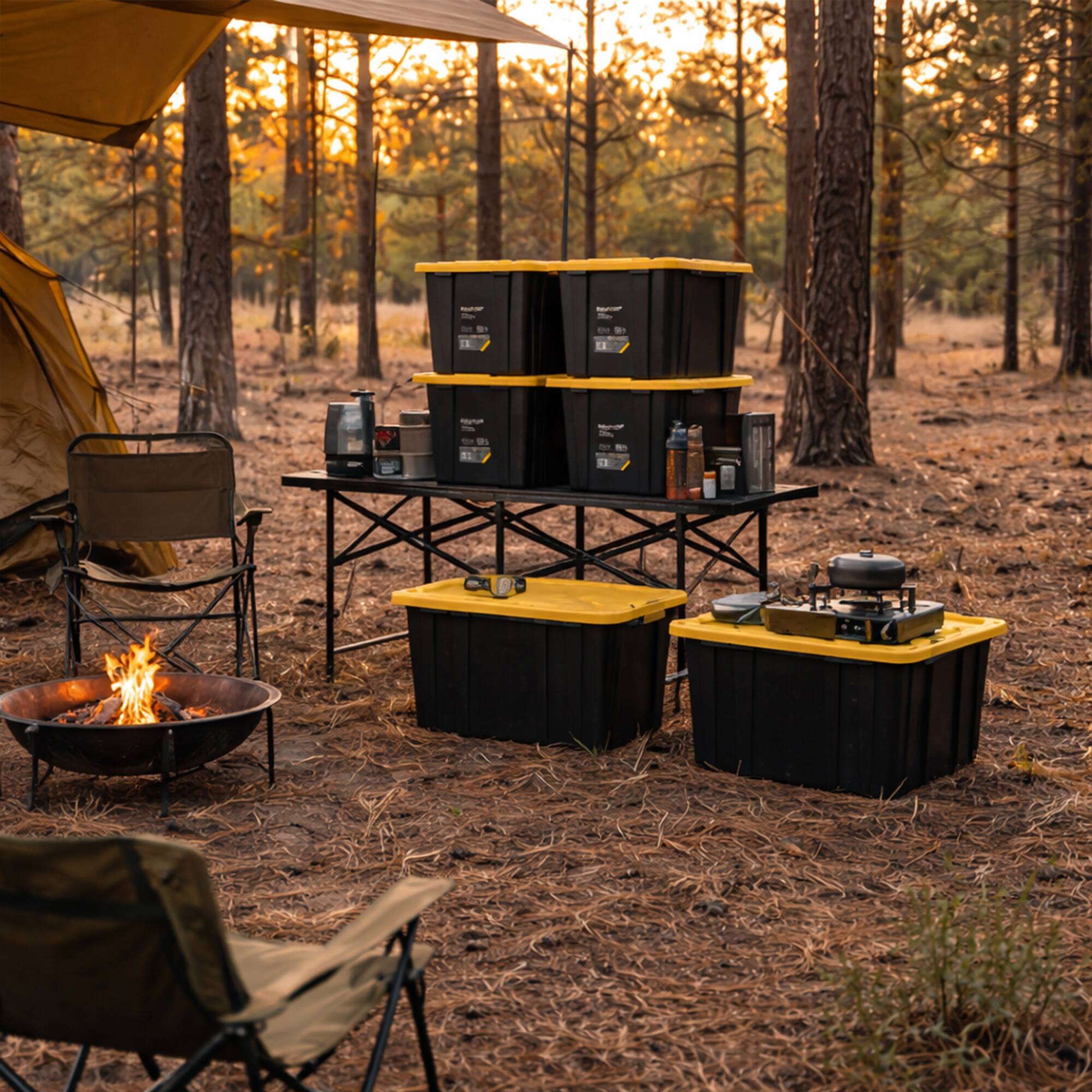 Alt View 6. Ramtuff - Ramtuff 6 Pack Heavy Duty Stackable Storage Container, Snap-Tight Lid, 27 Gallon - Black and Yellow.