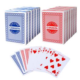 GSE Games & Sports Expert - 12-Deck Canasta Cards with Point Values, Included Canasta and Hand & Foot Game Rules - Blue & Red