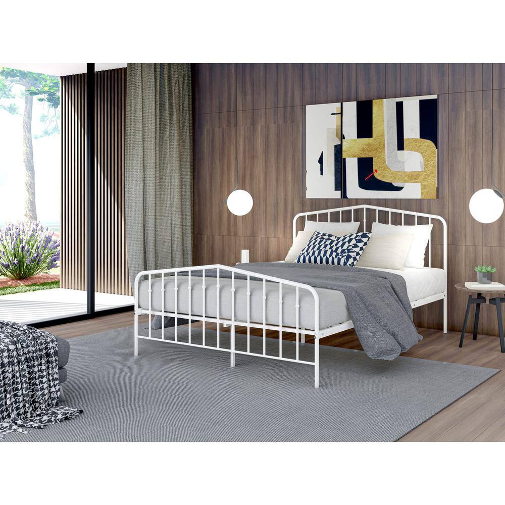 Alt View 3. East West Furniture - Kemah Full Bed Frame with 3 Supporting Metal Legs - Deluxe Bed in Powder Coating White Color - White.