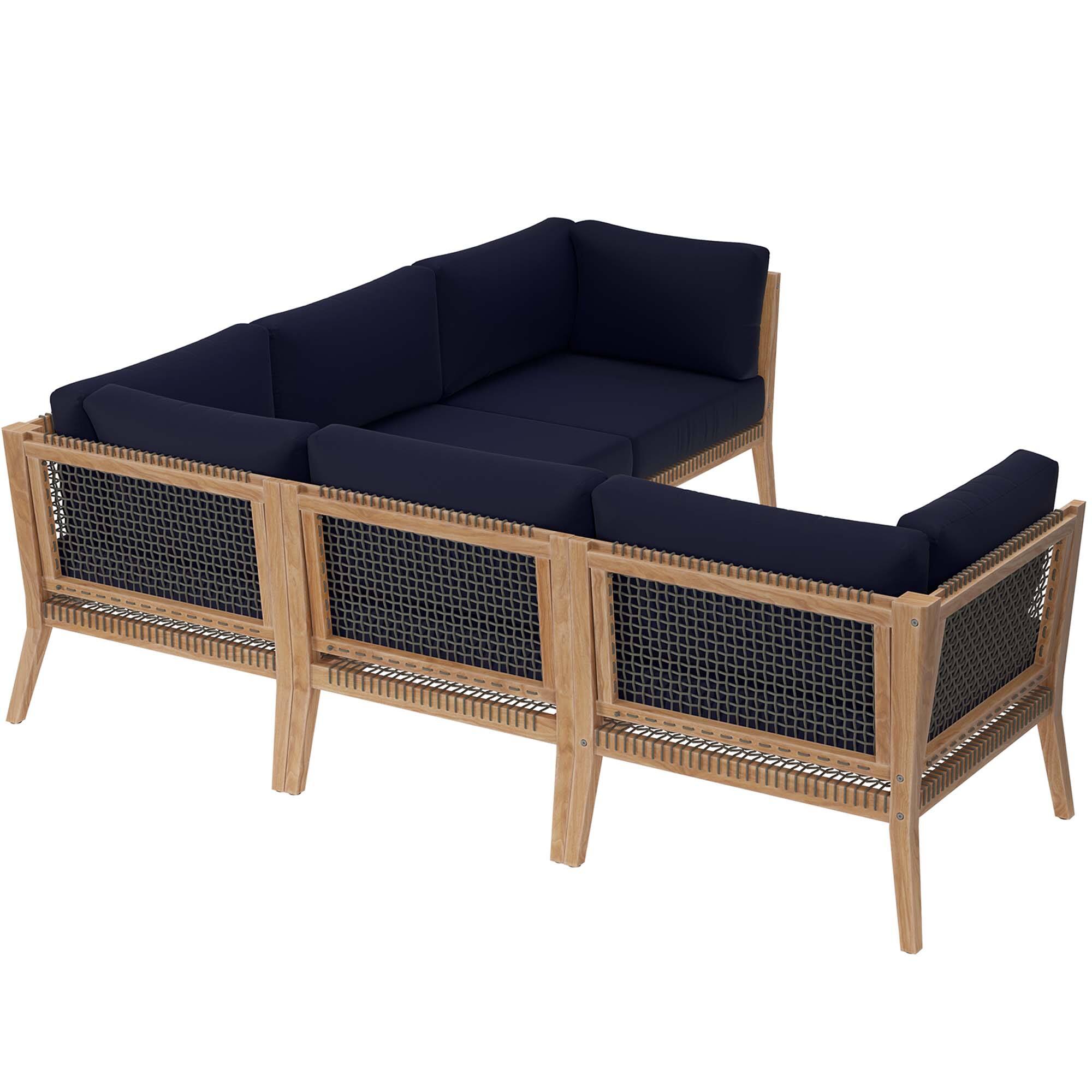 Left. Modway - Clearwater 5-Piece Outdoor Teak Wood Sectional Sofa - Gray Navy.