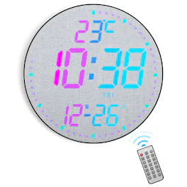 Unique Bargains - 12" Large Digital Wall Mount Clock Count Down Timer Alarm Big LED 12 RGB Color Temperature for Living Room Classroom - Fabric Elements