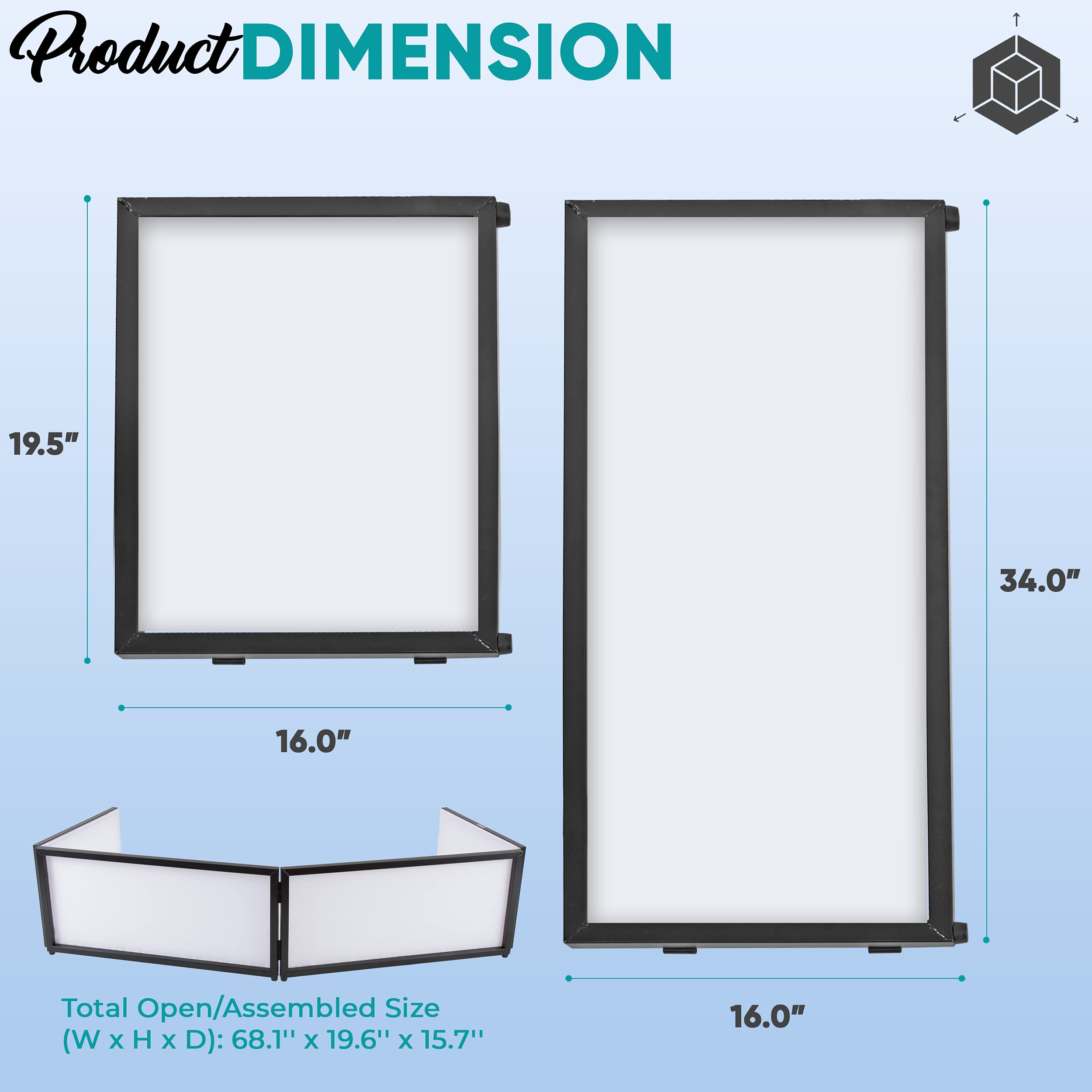 Product DIMENSION

19.5"  
34.0"  
16.0"  

Total Open/Assembled Size (W x H x D): 68.1" x 19.6" x 15.7"
