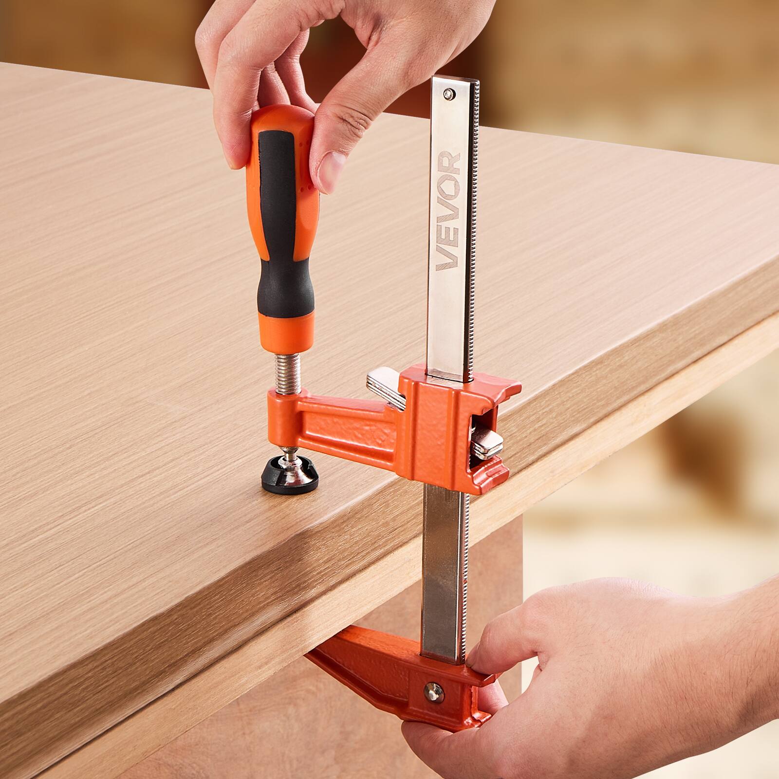 Alt View 5. VEVOR - Bar Clamps for Woodworking, 2-Pack 6 inch and 2-Pack 12 inch, Lockable F-Clamp with 600 lbs Load Limit, 2-1/2 inch Depth - Orange + Black.