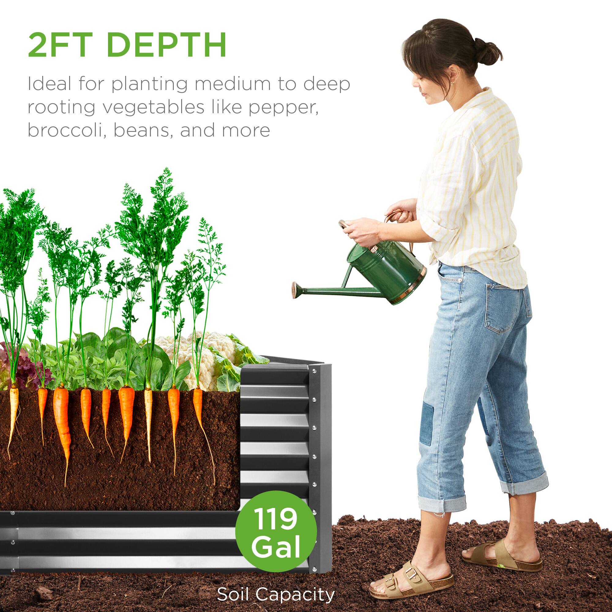 2FT DEPTH  
Ideal for planting medium to deep rooting vegetables like pepper, broccoli, beans, and more  

119 Gal Soil Capacity