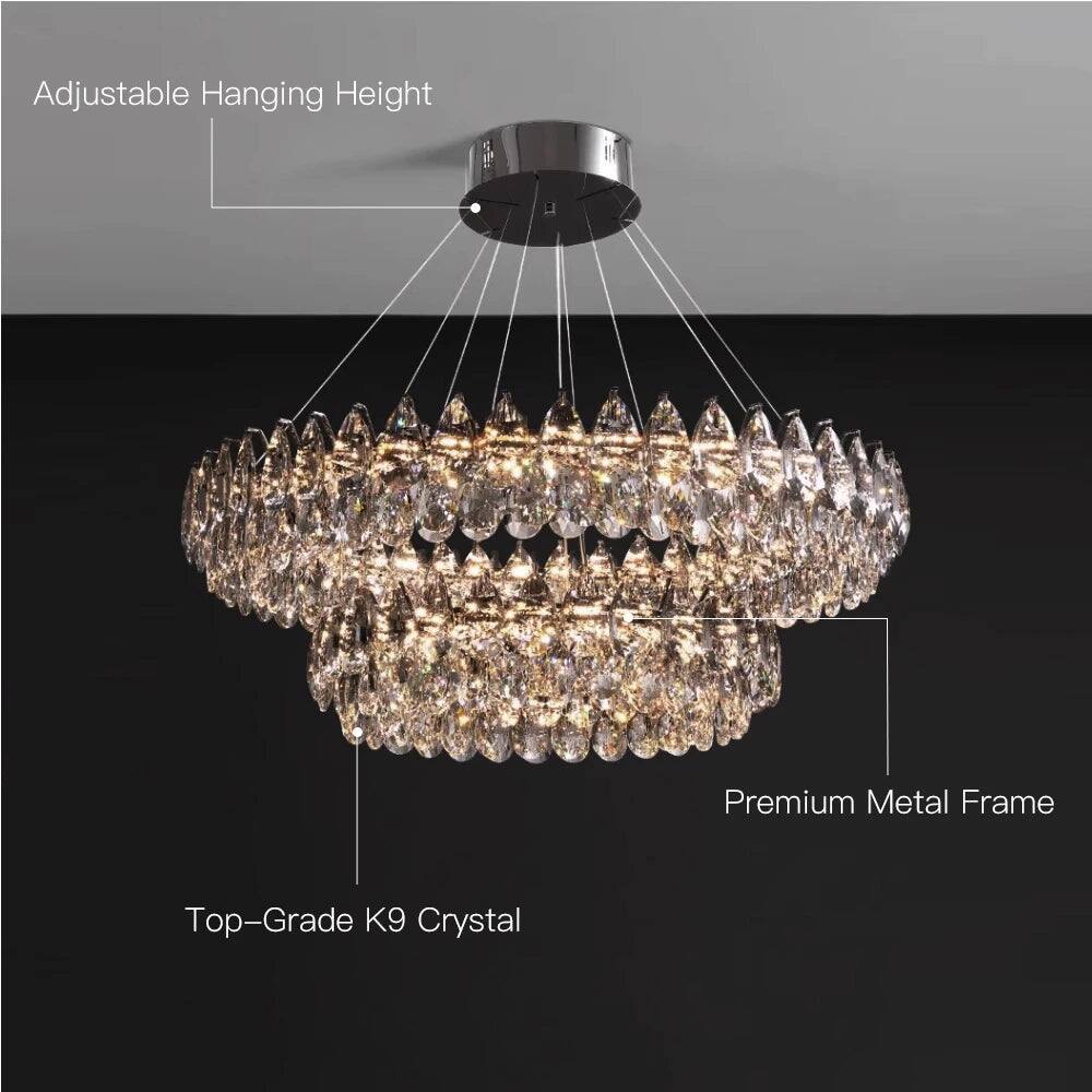Adjustable Hanging Height  
Premium Metal Frame  
Top-Grade K9 Crystal