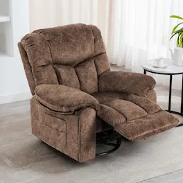 Kadyn - Swivel Rocking Recliner Chair, 8-Point Massage & Heat, 360° Rotation, USB Port, Cup Holders, Dark - Brown