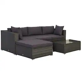 Outsunny - Outdoor Sectional Furniture, Patio Sofa Set, PE Wicker Couch, Cushions, Pillows, Ottoman - Gray