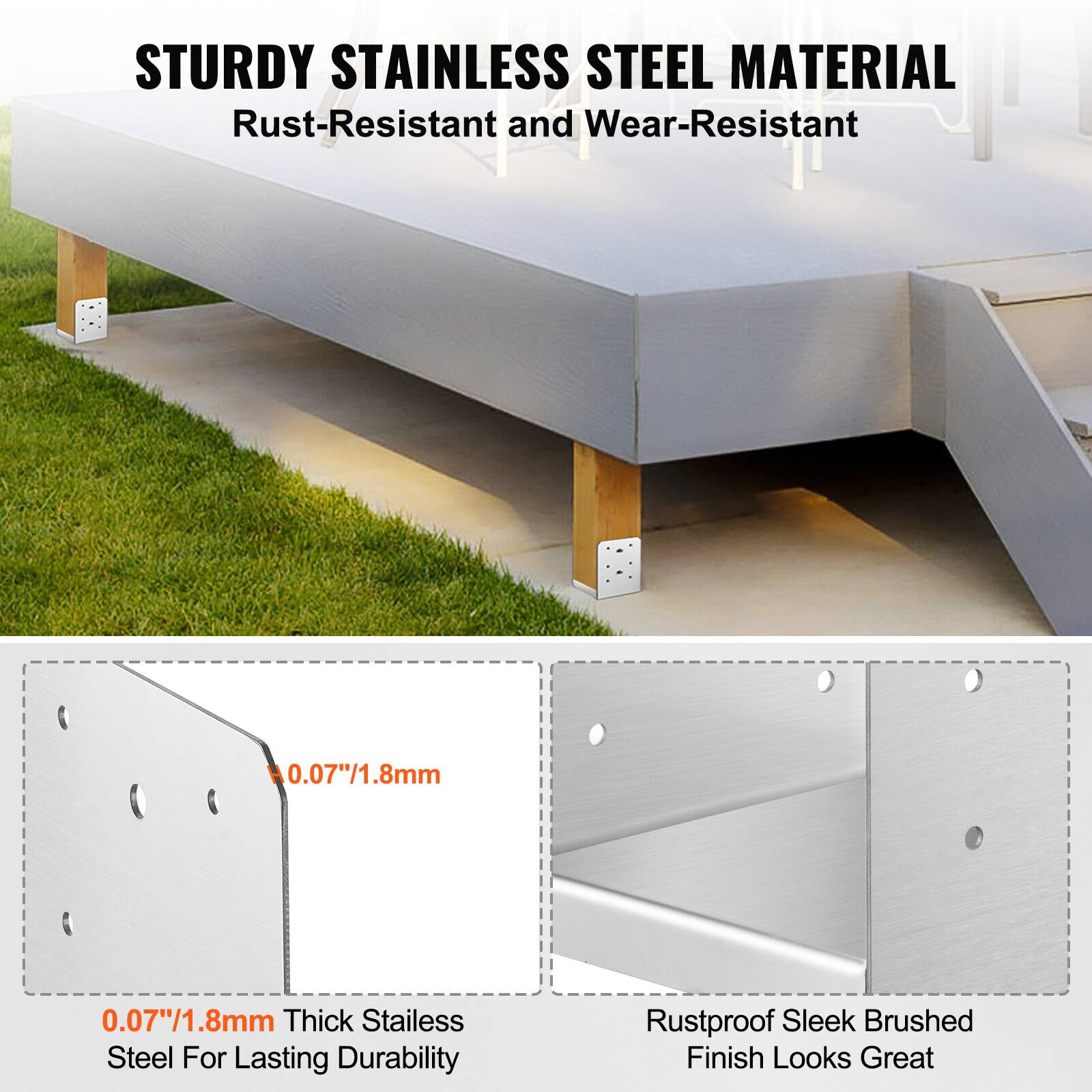 STURDY STAINLESS STEEL MATERIAL  
Rust-Resistant and Wear-Resistant  

0.07"/1.8mm Thick Stainless Steel For Lasting Durability  

Rustproof Sleek Brushed Finish Looks Great