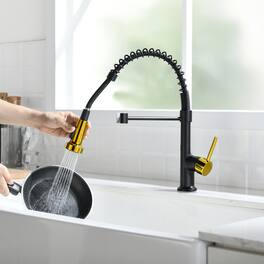 Ropilly - Black and Gold Kitchen Faucet Pull Down Kitchen Faucet Single Handle Commercial Style - Black+Gold