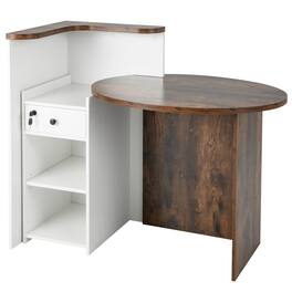 Ecooso - Front Reception Desk with Lockable Drawer, Office Counter with Open Shelf for Business Use - Rustic Brown