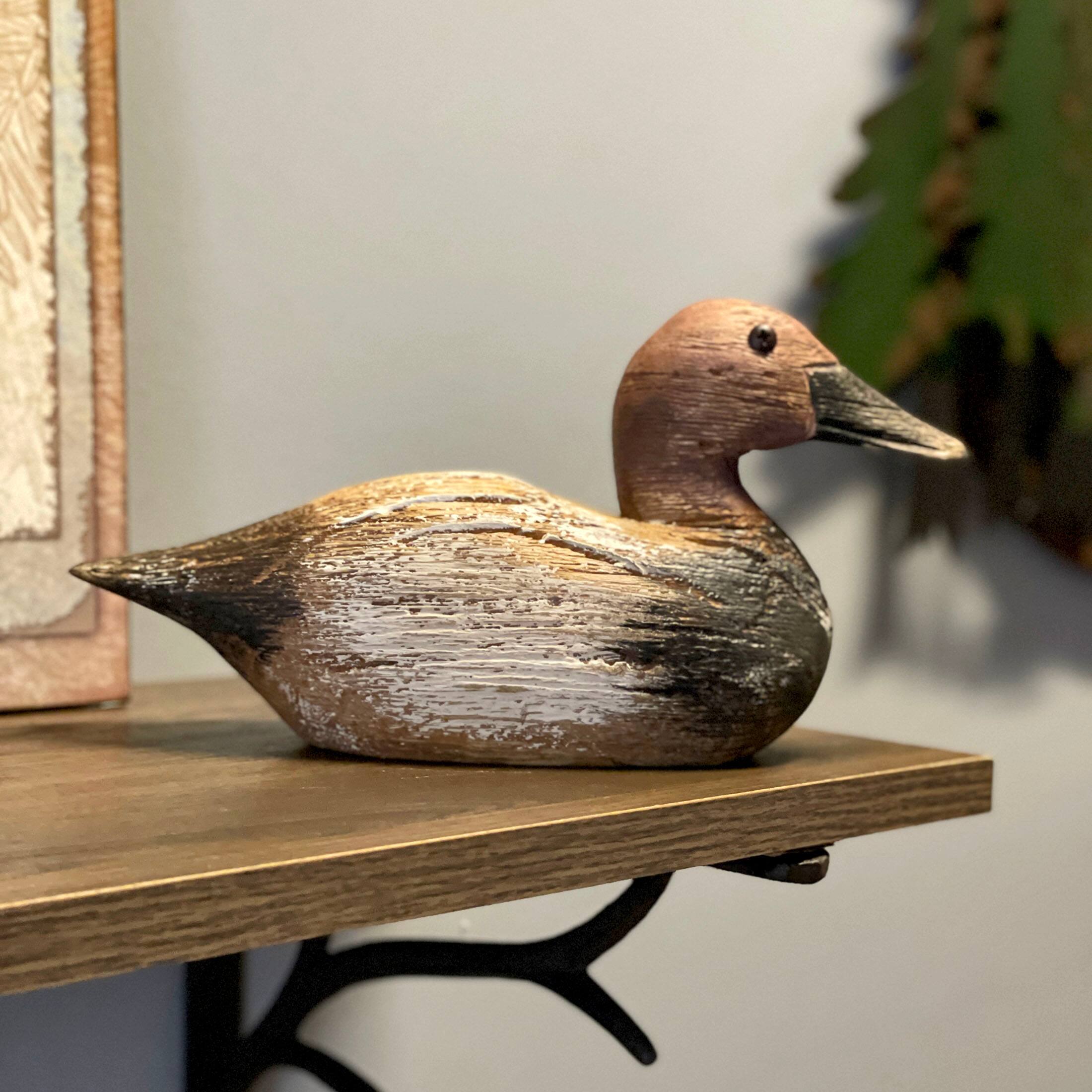 Alt View 4. Things2Die4 - Rustic Hand-Carved Wooden Duck Decoy 9.5" Vintage Folk Art Mallard Statue Decor - Brown.