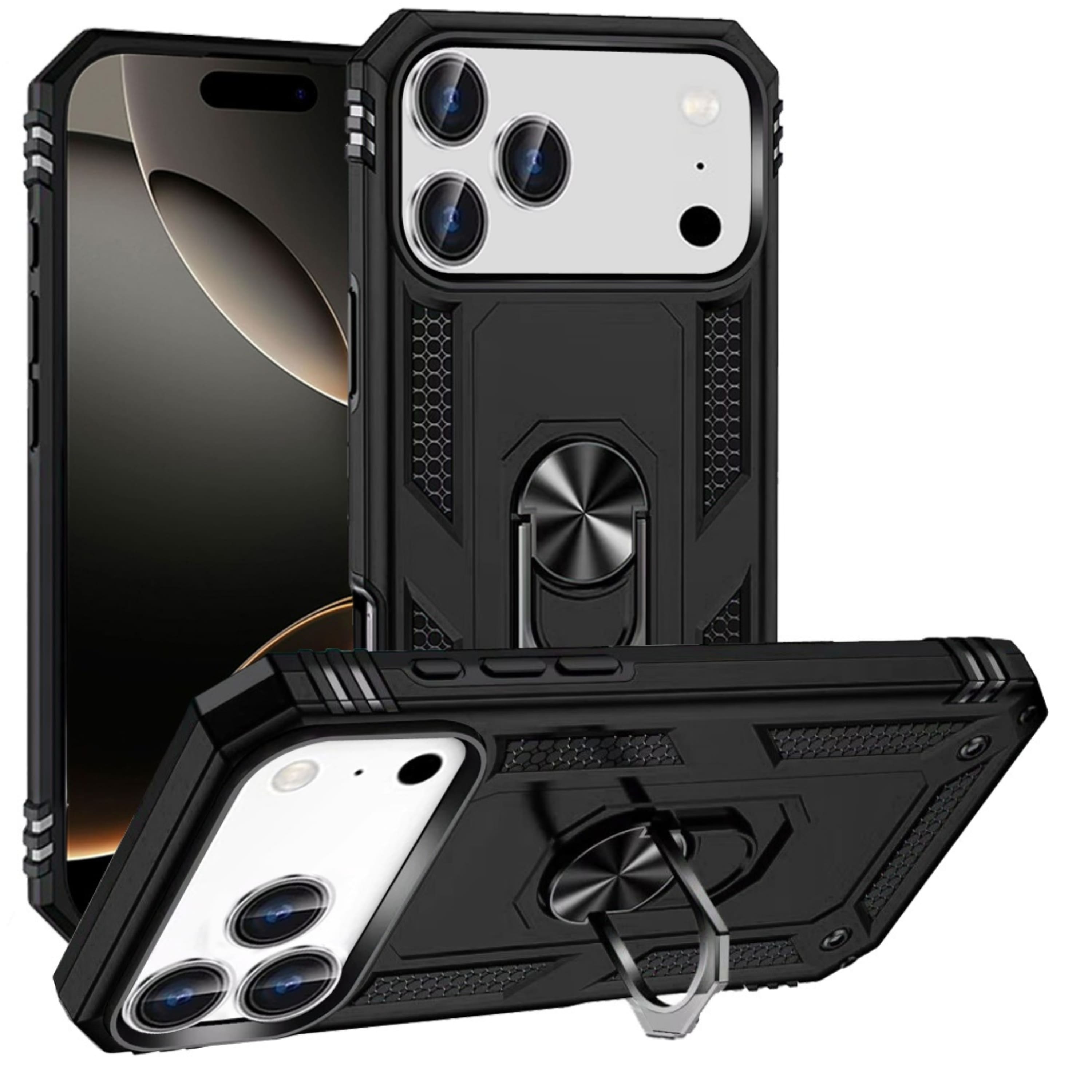 Kitcheniva - Magnetic Metal Ring Stand Protective Cover With Tempered Glass For iPhone 17 Pro Max - Black price history on PriceWatchPro