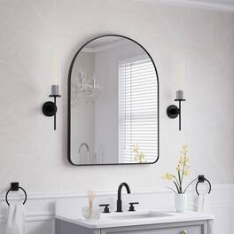 WELLFOR - 28 in. W x 36 in. H Arch Anodized Aluminum Framed Bathroom Vanity Mirror - Matte Black