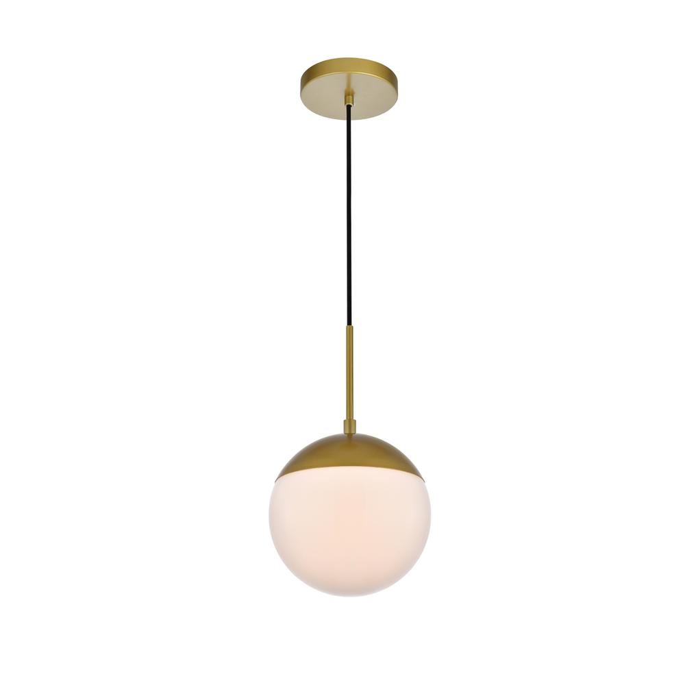 Alt View 1. Living District - Eclipse 1 Light Brass Pendant With Frosted White Glass - Brass And Frosted White.
