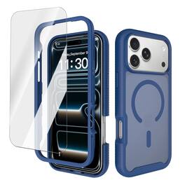 Dteck - Magnetic Matte Case for Apple iPhone 17 Pro Max,Military-Grade Shockproof Cover with HD Tempered Glass,Translucent Cover - Blue